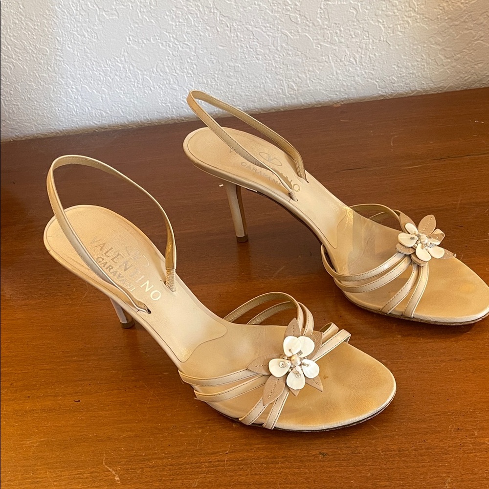 Valentino Tan Floral Women's Heels